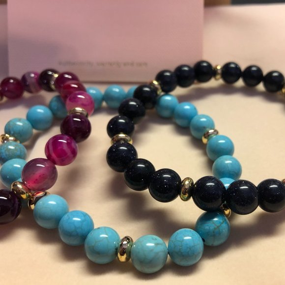 Beaded Gemstone Bangle Bracelets - set of 3 - Picture 2 of 9